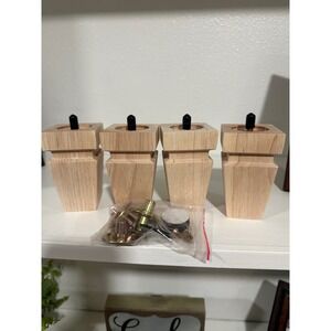4 Wood Furniture 4 in Legs With Mounting Hardware For Sofa Couch Cabinet